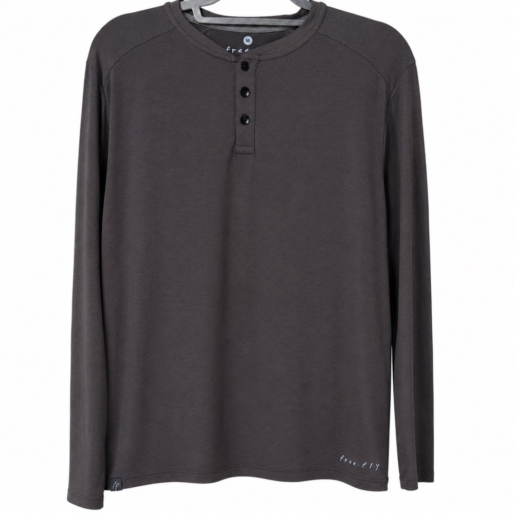 Free‎ Fly Mens M Henley Long Sleeve Shirt Gray Bamboo Performance Raglan Casual